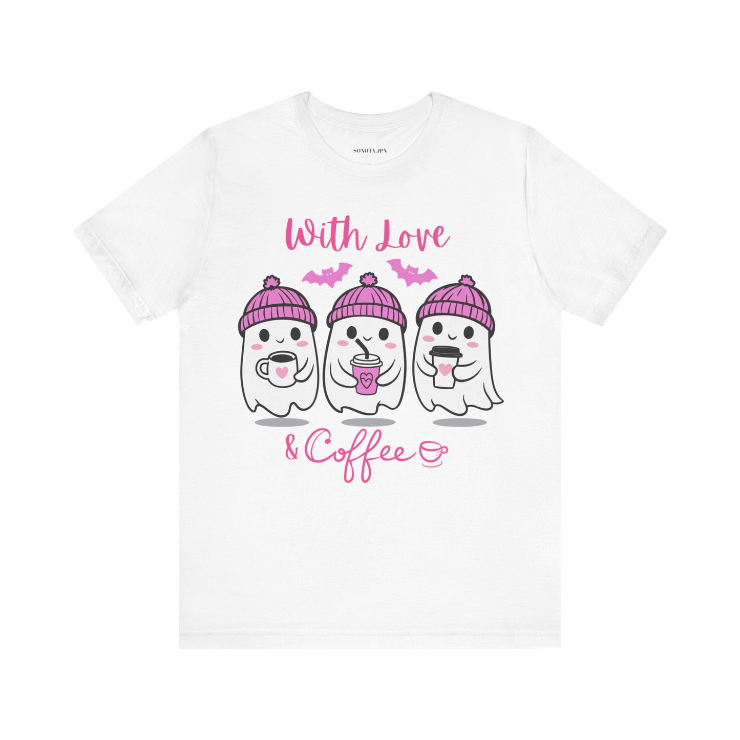 Cute Ghost with Love & Coffee Unisex Tee, Cute Coffee Ghost Shirt, Coffee Lover Gift, Funny Valentine Shirt, Coffee Ghost Shirt