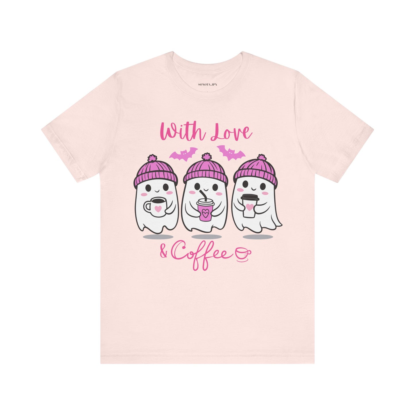 Cute Ghost with Love & Coffee Unisex Tee, Cute Coffee Ghost Shirt, Coffee Lover Gift, Funny Valentine Shirt, Coffee Ghost Shirt