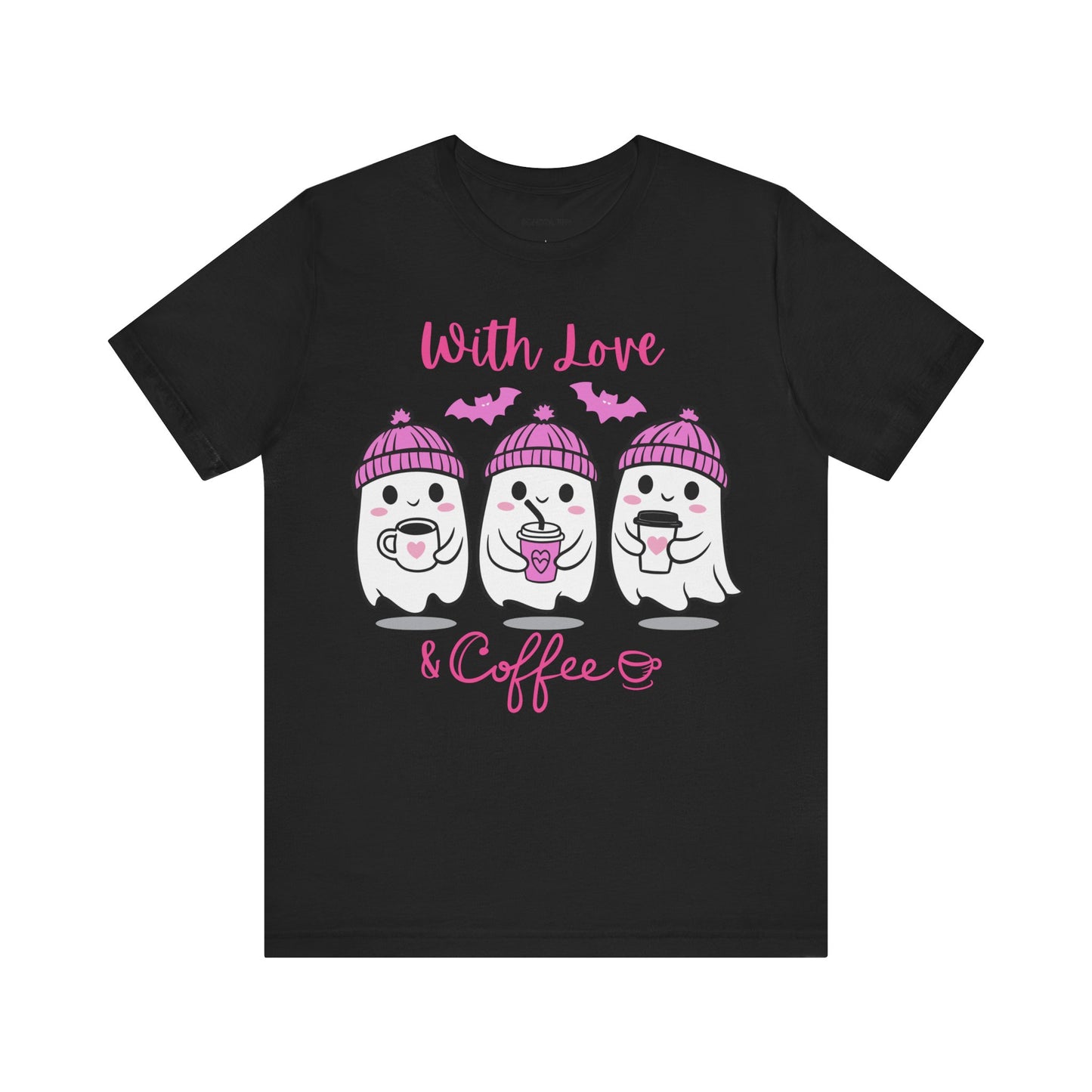 Cute Ghost with Love & Coffee Unisex Tee, Cute Coffee Ghost Shirt, Coffee Lover Gift, Funny Valentine Shirt, Coffee Ghost Shirt