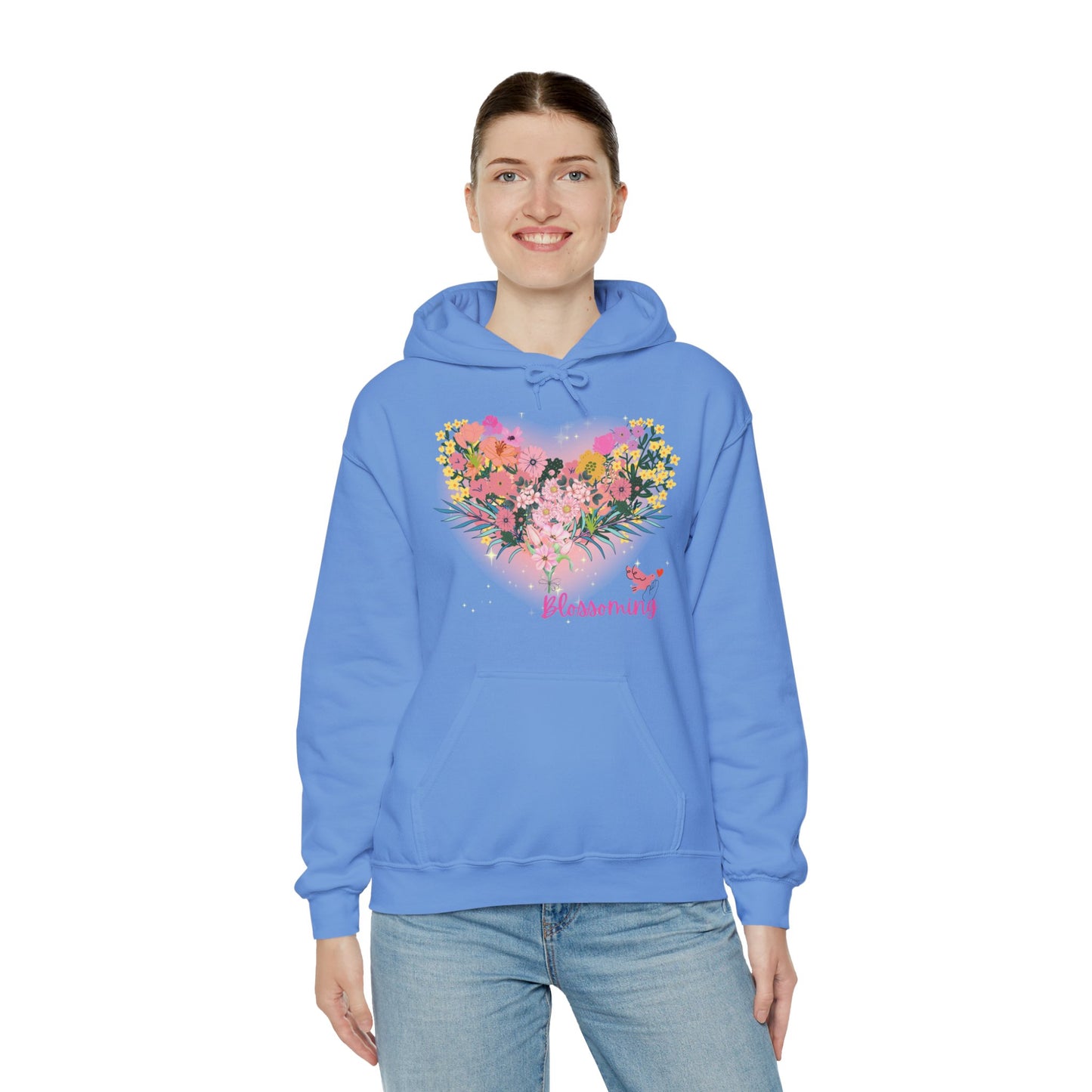 Heart Flower Hooded Sweatshirt - You Are Blossoming, Women's Pullover, Men's Jacket, Cozy Sweater, Floral Print, Gift for Her