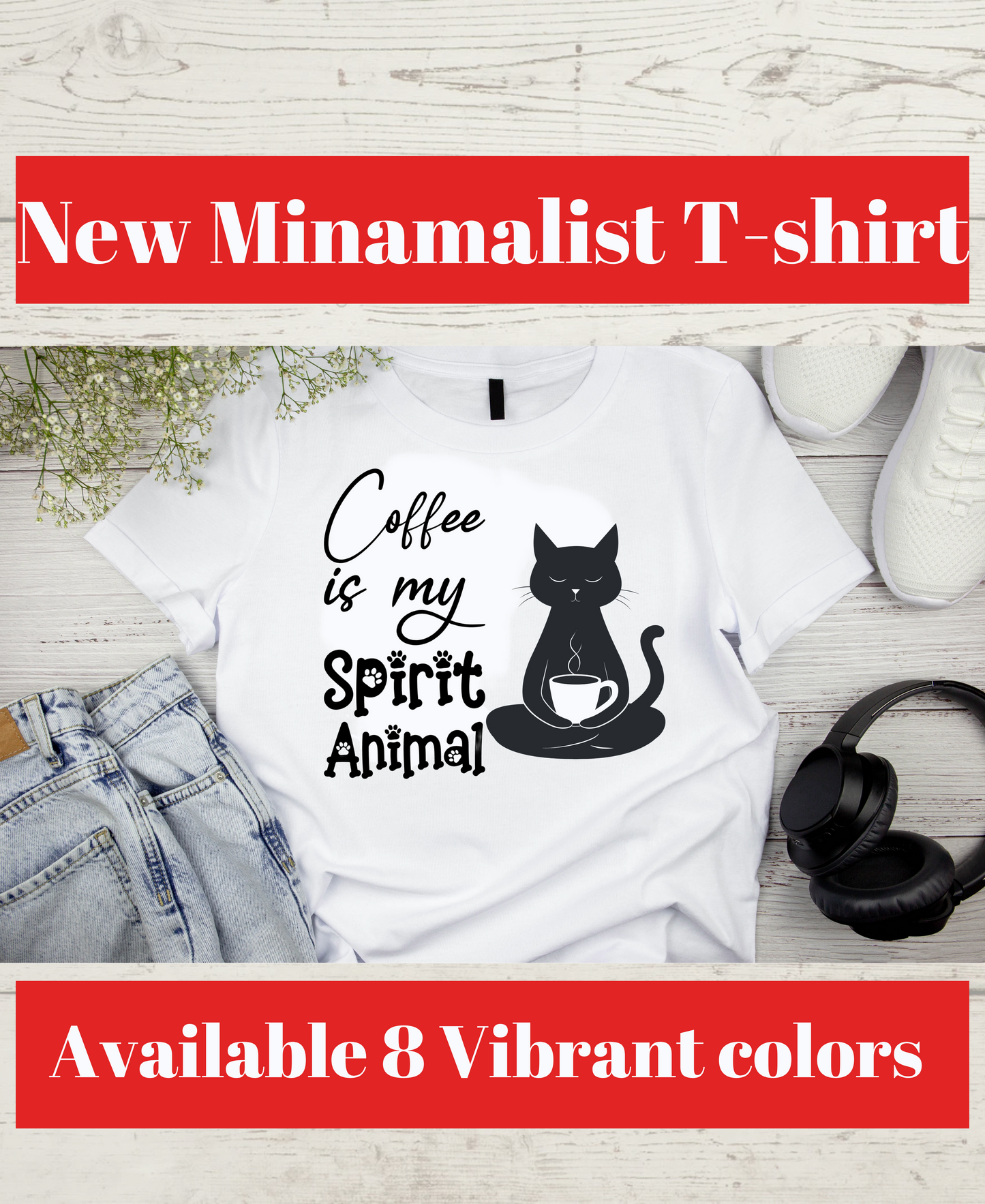 Minimalist Style Shirt, Basic Shirt, Clean Design Top, Casual Lady Top, Coffee Lover Shirt, Coffee Cat Lover Shirt, Lady Cat Tee, Woman Tee