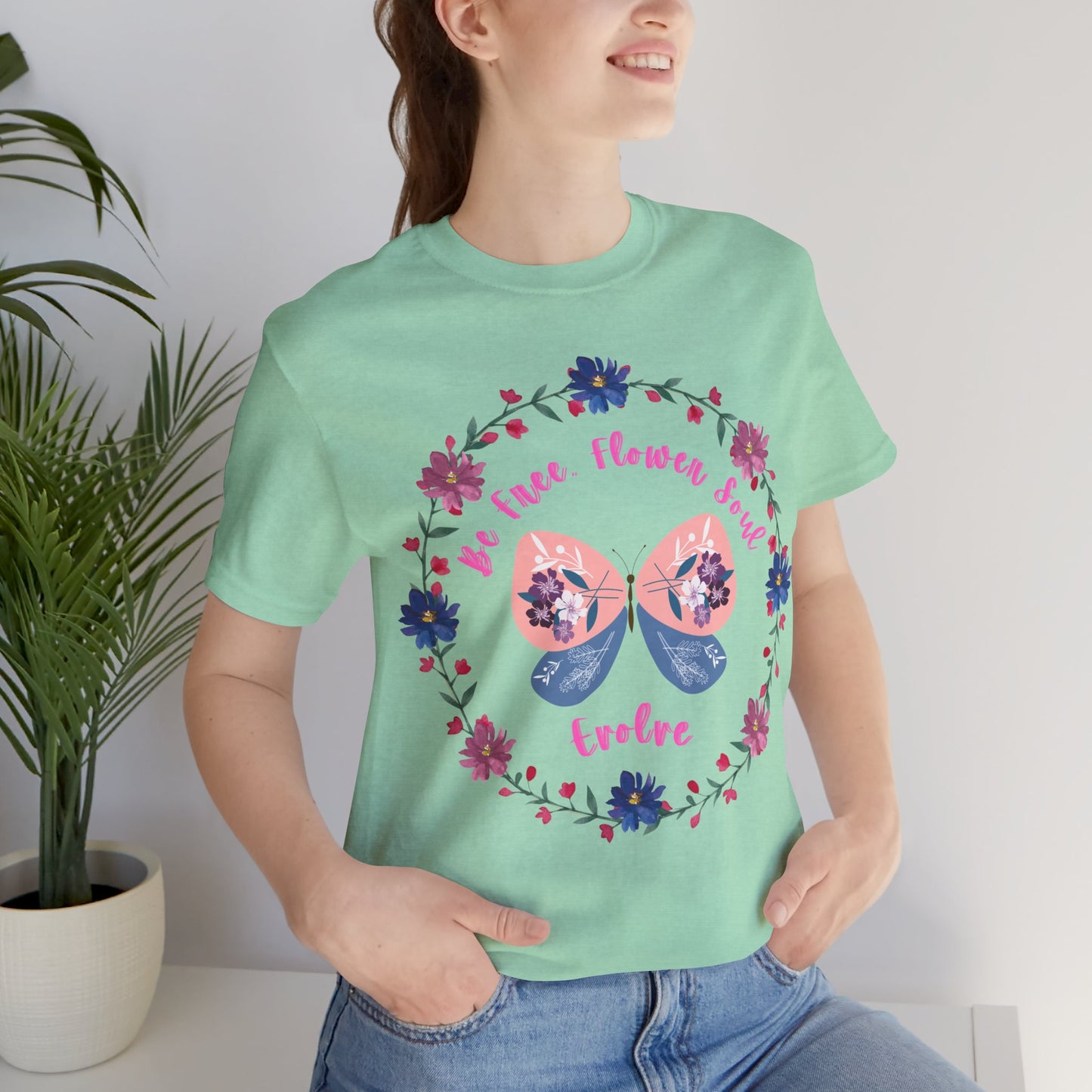 Butterfly Flower Soul Tee, Evolution Tshirt, Be Free Shirt, Unisex Jersey Short Sleeve Top, Nature Lover Gift, Inspirational Apparel