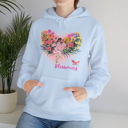 Heart Flower Hooded Sweatshirt - You Are Blossoming, Women's Pullover, Men's Jacket, Cozy Sweater, Floral Print, Gift for Her