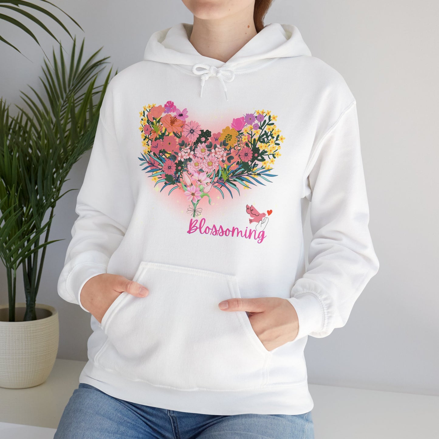 Heart Flower Hooded Sweatshirt - You Are Blossoming, Women's Pullover, Men's Jacket, Cozy Sweater, Floral Print, Gift for Her