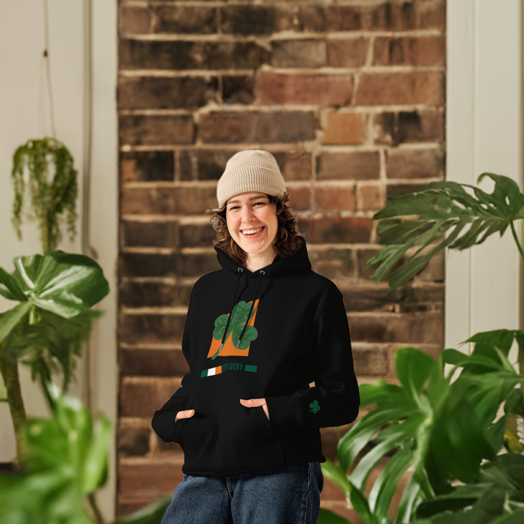 St. Patrick's Day Unisex essential eco hoodie, with the lucky charm  embroidered clover